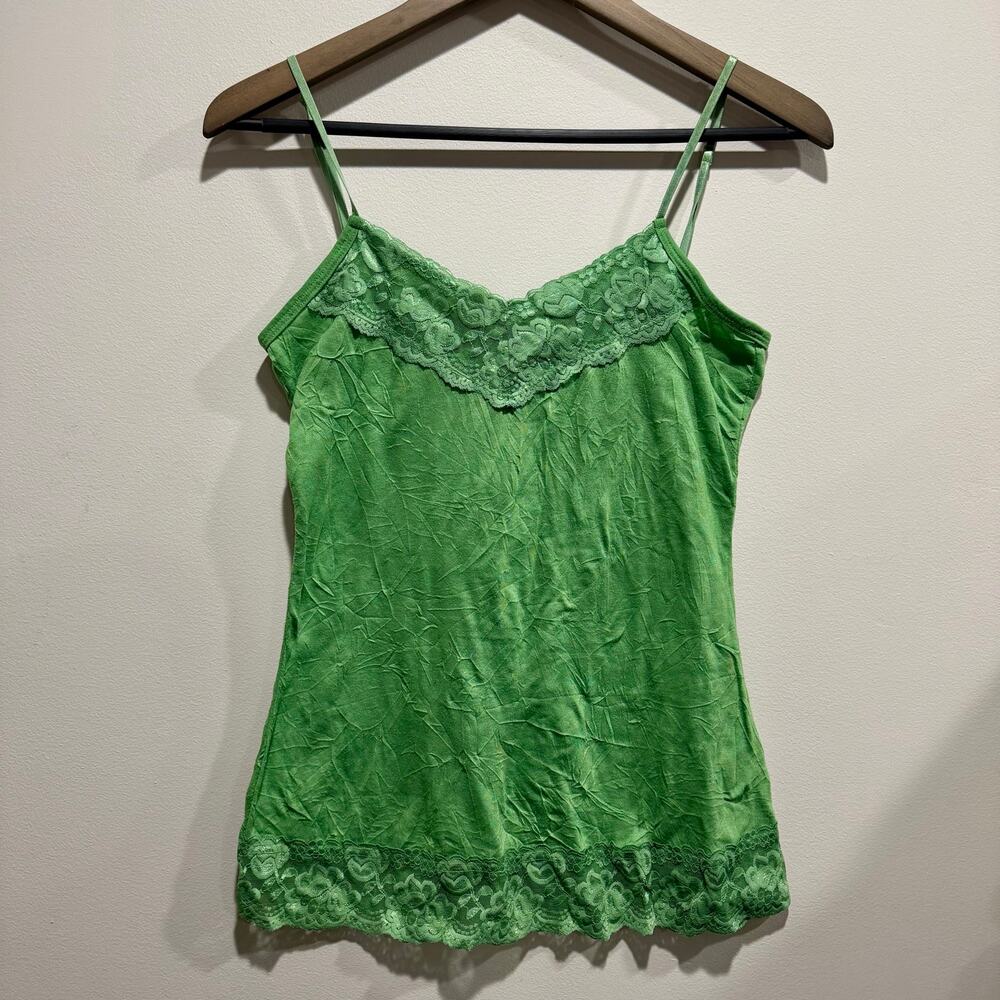 Maurices Green Crinkle Lace Trim Cami Tank Top Medium Y2K Fairycore